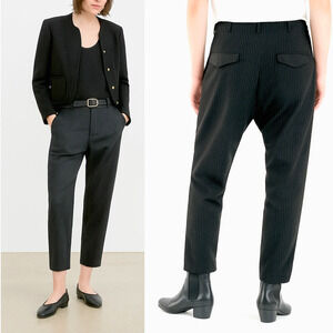 Nili Lotan 6 Virgin Wool $595 Slouchy Pinstripe Paris Pants Drop Crotch Black